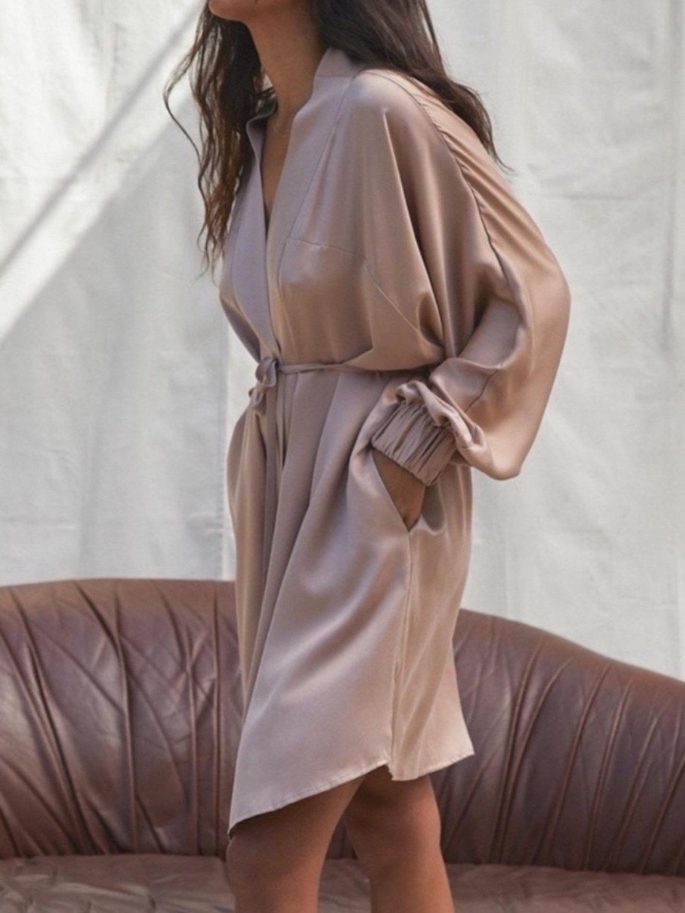 Lunya Washable Silk Robe Optim Tan large xl
l / XL